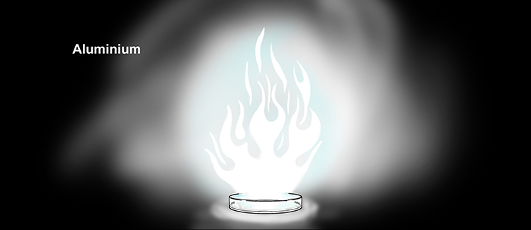 Aluminium produces an intense white flame